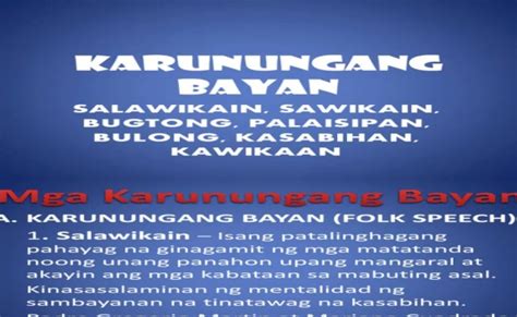 Mga Karunungang Bayan Bugtong Salawikain Sawikain Kasabihan Baitang 8