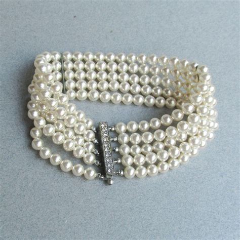 High Quality Vintage S Row Glass Wedding White Pearl Bracelet