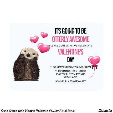 cute otter with hearts valentine s day party invitation holiday invitations custom invitations