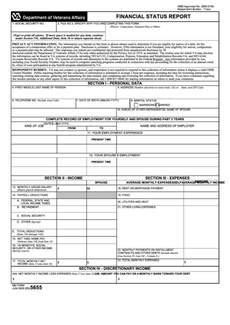 va form  financial status report printable