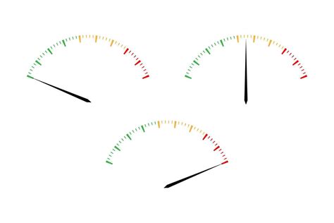 Set Of Simple Vector Tachometers With Indicators In Red Yellow And