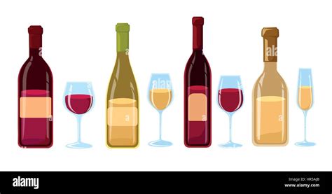 Different Kinds Of Wine Bottles Without Labels Flat Design Illustration