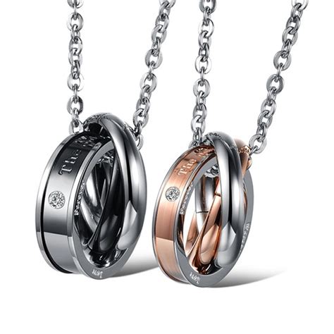 Fashion Couple Necklace Titanium Steel Double Circle Pendant Chain Necklaces Jewelry For Lovers