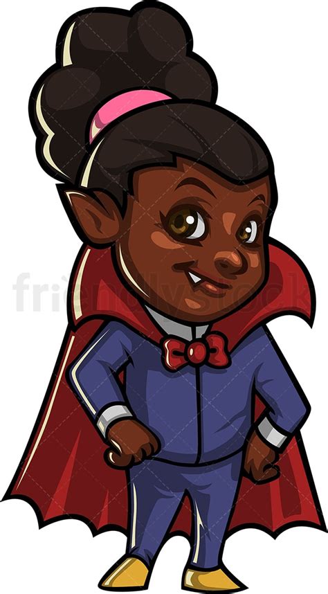 Black Girl Vampire Costume Trick Or Treat Cartoon Clipart Vector