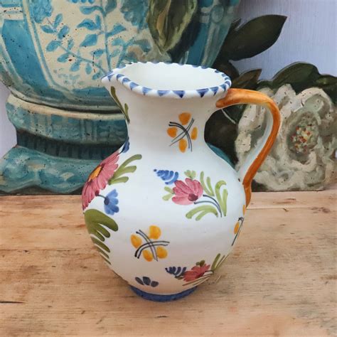 Spanish Talavera Hand Painted Stoneware Pitcher Jug With Floral