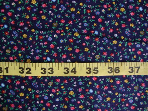 Vintage 70s Small Scale Calico Fabric Yellow Red Navy Blue Etsy