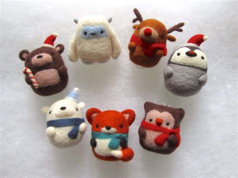 Christmas Decorations Set Of 7 Needle Felted Ornaments Cute