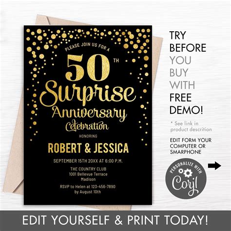 50th Surprise Wedding Anniversary Party Invitation Instant Etsy
