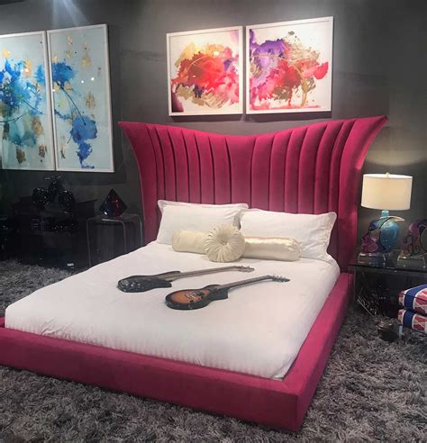 Pink Velvet Bed Unique Chic Hs Flores Contemporary Bedroom