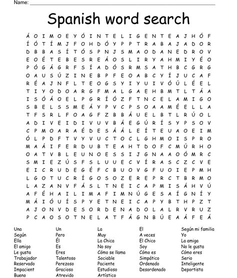 Spanish Word Search Printable Worksheets