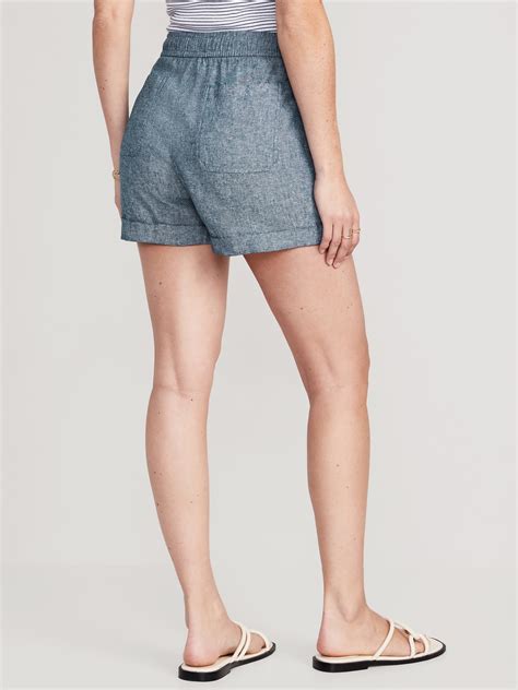 High Waisted Linen Blend Chambray Shorts 35 Inch Inseam Old Navy