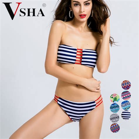 Vsha Women Strapless Bikini Sexy Model Flower Swimsuit Brazil Swimwear