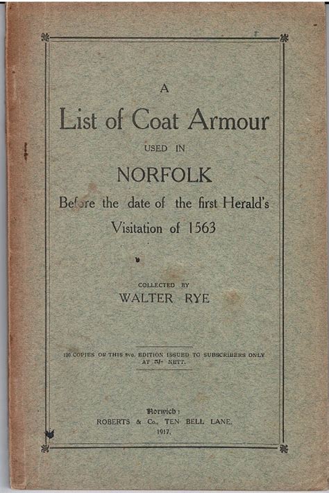 A List Of Coat Armour Used In Norfolk Before The Date Of The First
