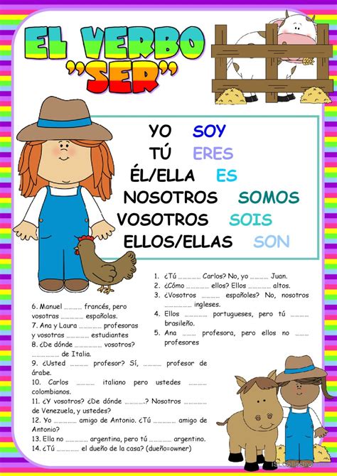 El verbo SER práctica general d Español ELE hojas de trabajo pdf doc
