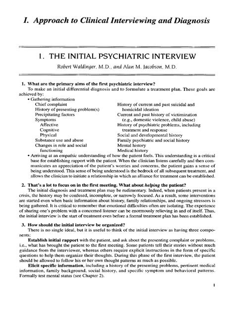 I Approach To Clinical Interviewing And Diagnosis Psychological