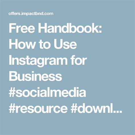 Free Handbook How To Use Instagram For Business Socialmedia Resource
