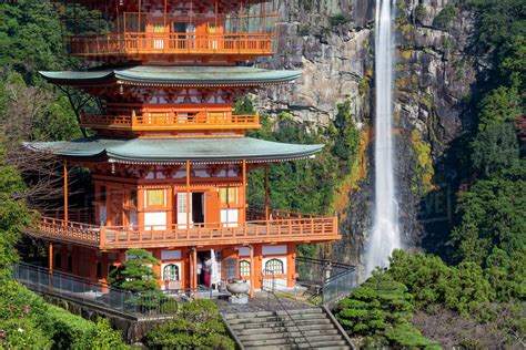 Nachisan Seiganto Ji Pagoda At Kumano Nachi Shrine With Nachi Falls In