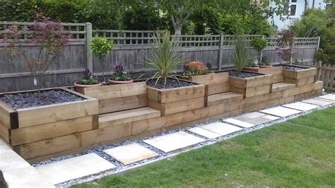 Raised Beds With Integrated Garden Seating Made From Railway Sleepers