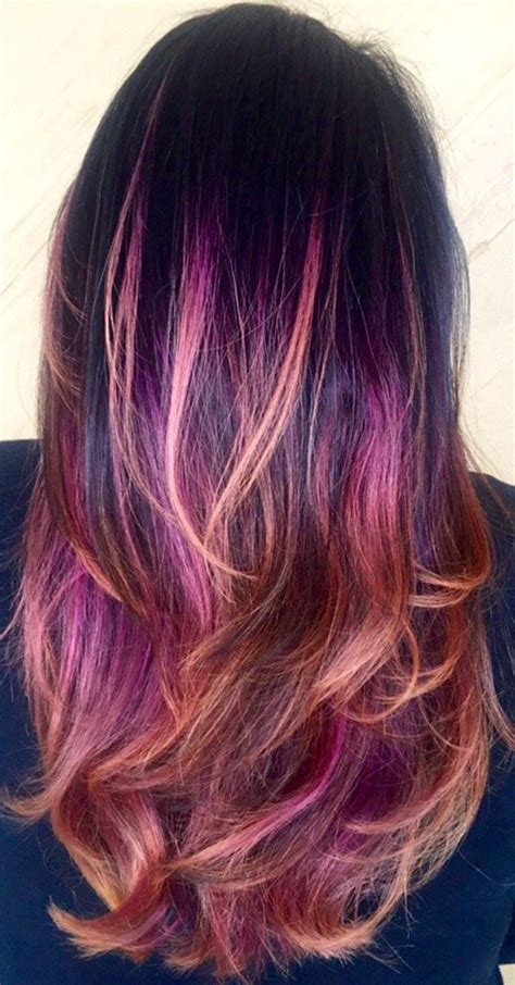 Seamless repeat raster jpg pattern swatch. Dark Brown with Purple/pink-peach ombre | Peach hair, Hair ...
