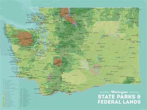 Washington State Parks And Federal Lands Map 18x24 Poster Etsy