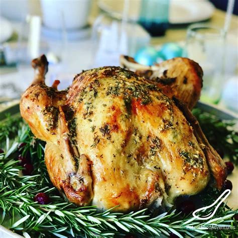 a deliciously crispy butter basted turkey with fresh thyme and garlic i love having this roast