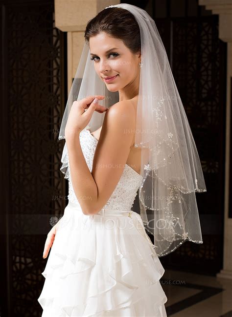 Us 2499 Two Tier Elbow Bridal Veils With Beaded Edge 006034328 Bridal Veils And