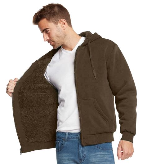 9 Crowns Essentials Mens Full Zip Sherpa Lined Fleece Hoodie Jacket Ebay