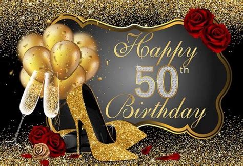 Happy 50th Birthday Glitter Gold Balloons Rose Heels Etsy Happy