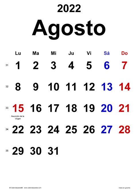 Calendario Agosto 2022 En Word Excel Y Pdf Calendarpedia