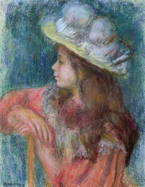 Seated Young Girl In A White Hat Painting By Pierre Auguste Renoir Pixels