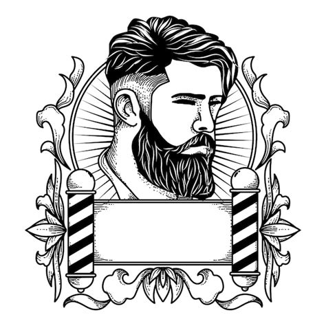 Modelo de logotipo de barbearia de ilustração desenhada mão Vetor Premium