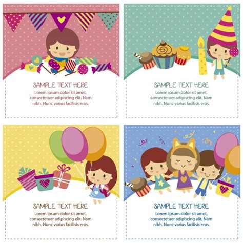 Cartões De Aniversário Com Crianças Bonitos Baixar Vetores Grátis
