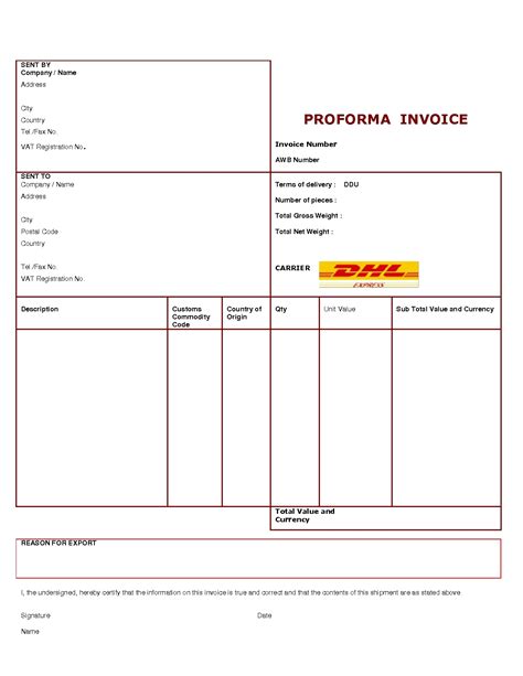 Dhl Invoice Template Invoice Example