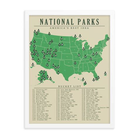 National Park Map Checklist Poster All 63 Parks Map Art Etsy