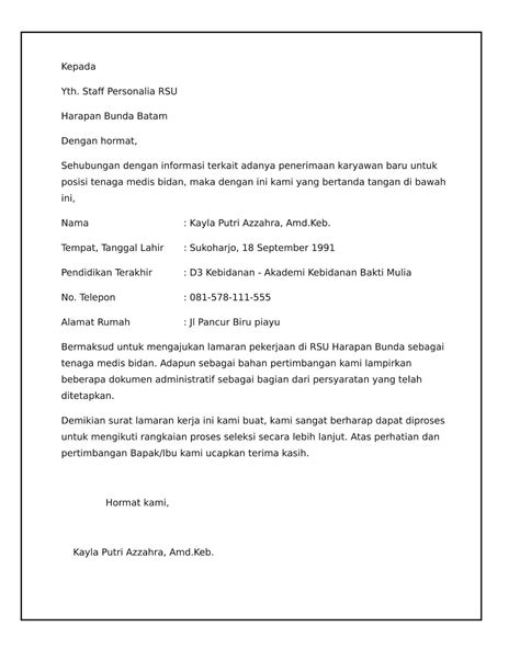 Yth hrd manager pt berkas jaya grup jl. 20+ Contoh surat lamaran kerja di rumah sakit Terbaru ...