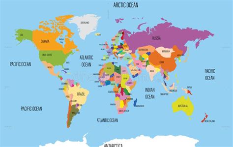 World Map With Names Of Countries And Oceans Travel Agency Stock