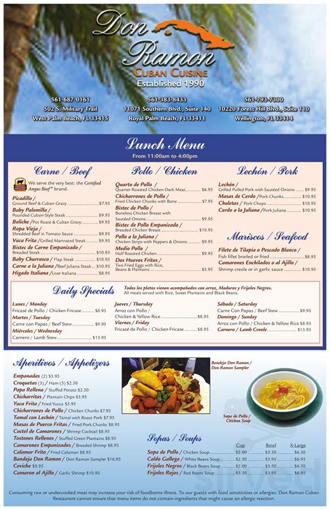 Order menu, ordering for lunch, dinner, power by kwickpos. Don Ramon Cuban Cuisine menu in Royal Palm Beach, Florida