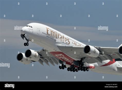 Emirates A380 Airbus Super Jumbo Jet Takes Off From The Southern