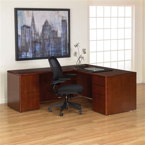 Orders over $500 ship free! L Shape Desk 66 x78 in Dark Cherry Wood