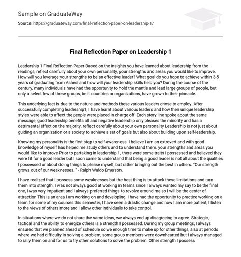 ⇉final Reflection Paper On Leadership 1 Essay Example Graduateway