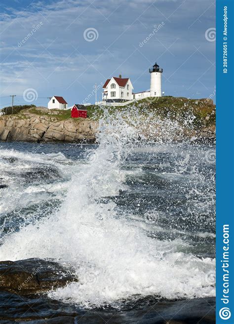 Crashing Waves At Maine Lighthouse Stock Image Image Of Coastal