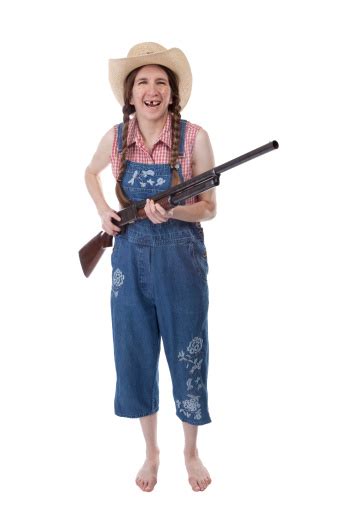 Isolated Laughing Redneck Woman With Shotgun Stock Photo Download
