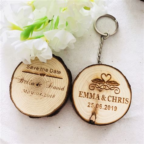 Personalized Wooden Keychain Customized Wedding T Natural Wood