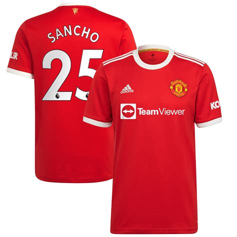 Mens Adidas Jadon Sancho Red Manchester United 202122 Home Replica Jersey