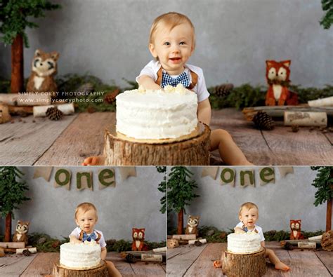 Newnan Cake Smash Photographer Woodland Baby Session In Studio