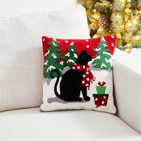 Official Glitzhome 14l Hooked Christmas Cat Throw Pillow