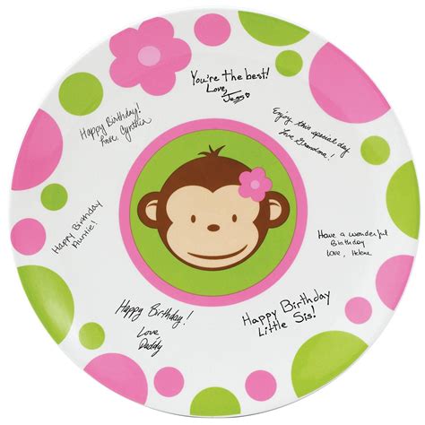 Pink Mod Monkey Birthday Signature Plate Mod Monkey Birthday Monkey
