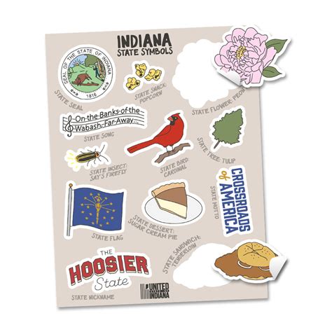 Indiana State Symbols Sticker Sheet United State Of Indiana