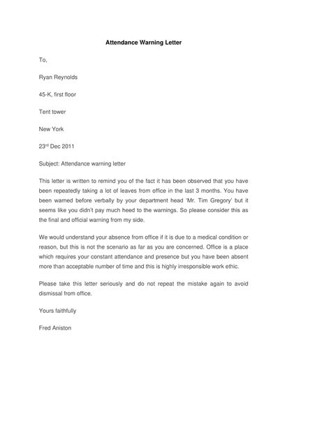 Free Printable Professional Warning Letter Sample Pdf Employee