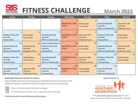 March Printable Fitness Challenge Calendar Sands Blog